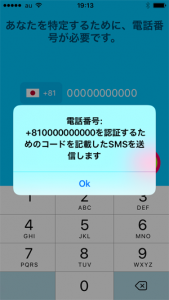 SMSコード送信画面