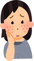 湿疹が顔にできて跡が消えない女性のイラスト